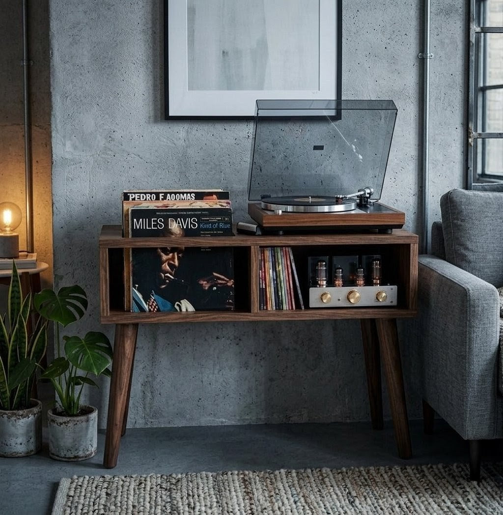 Modern Record Player Stand – 80 cm Turntable Table & Vinyl Storage Furniture