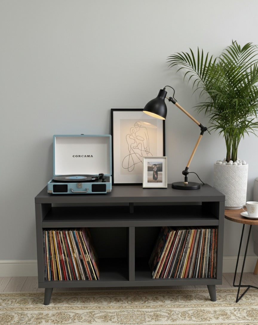 Modern Record Player Stand with Vinyl Storage – Turntable Table & LP Organizer