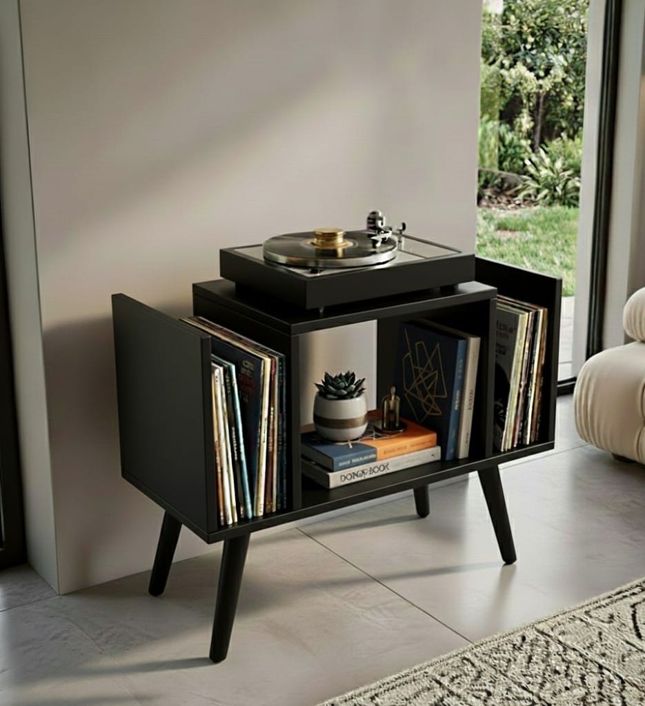 Compact Record Player Stand with Vinyl Storage – 67.5 cm Turntable Stand & LP Organizer