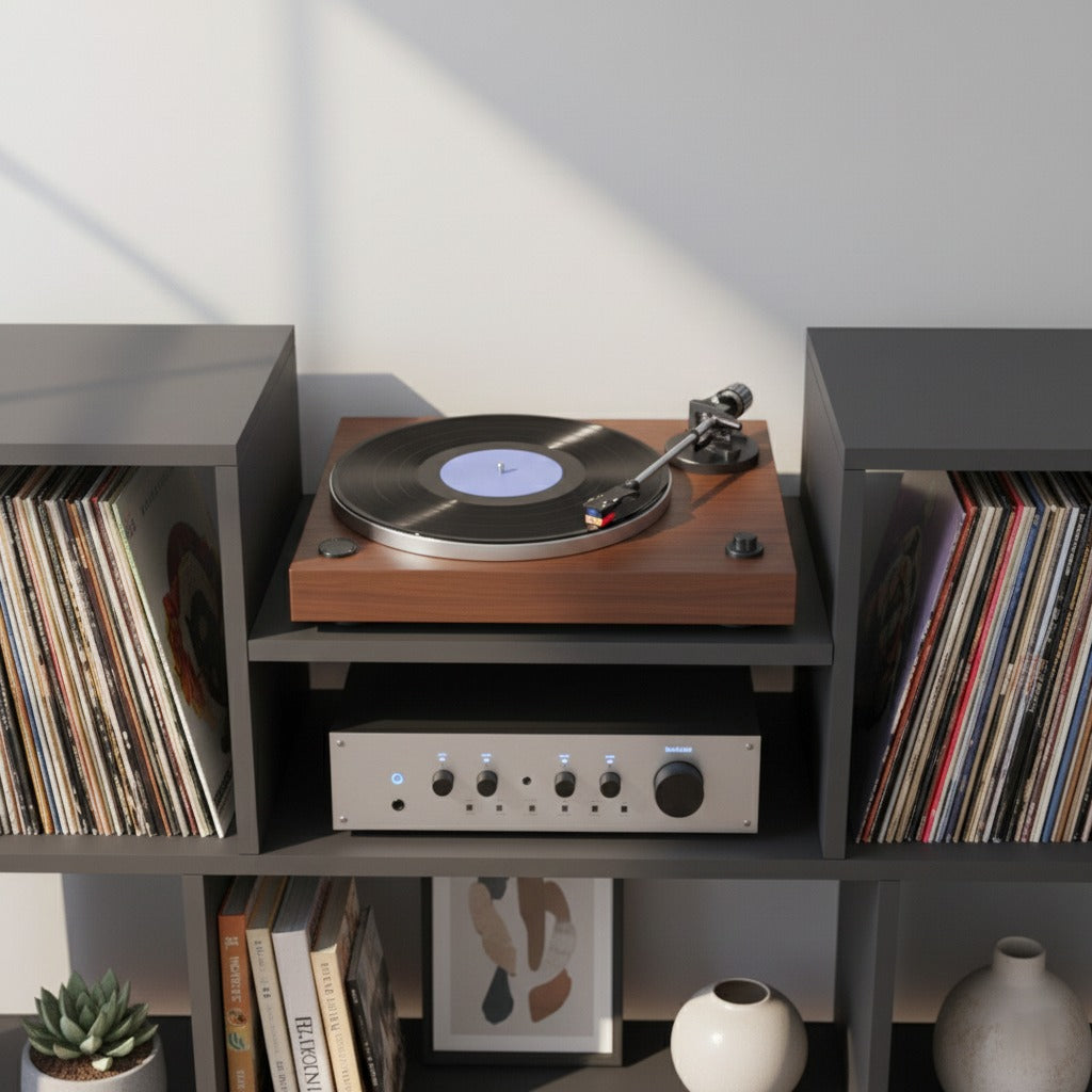Tall Record Player Stand with Vinyl Storage – Turntable Cabinet & LP Organizer
