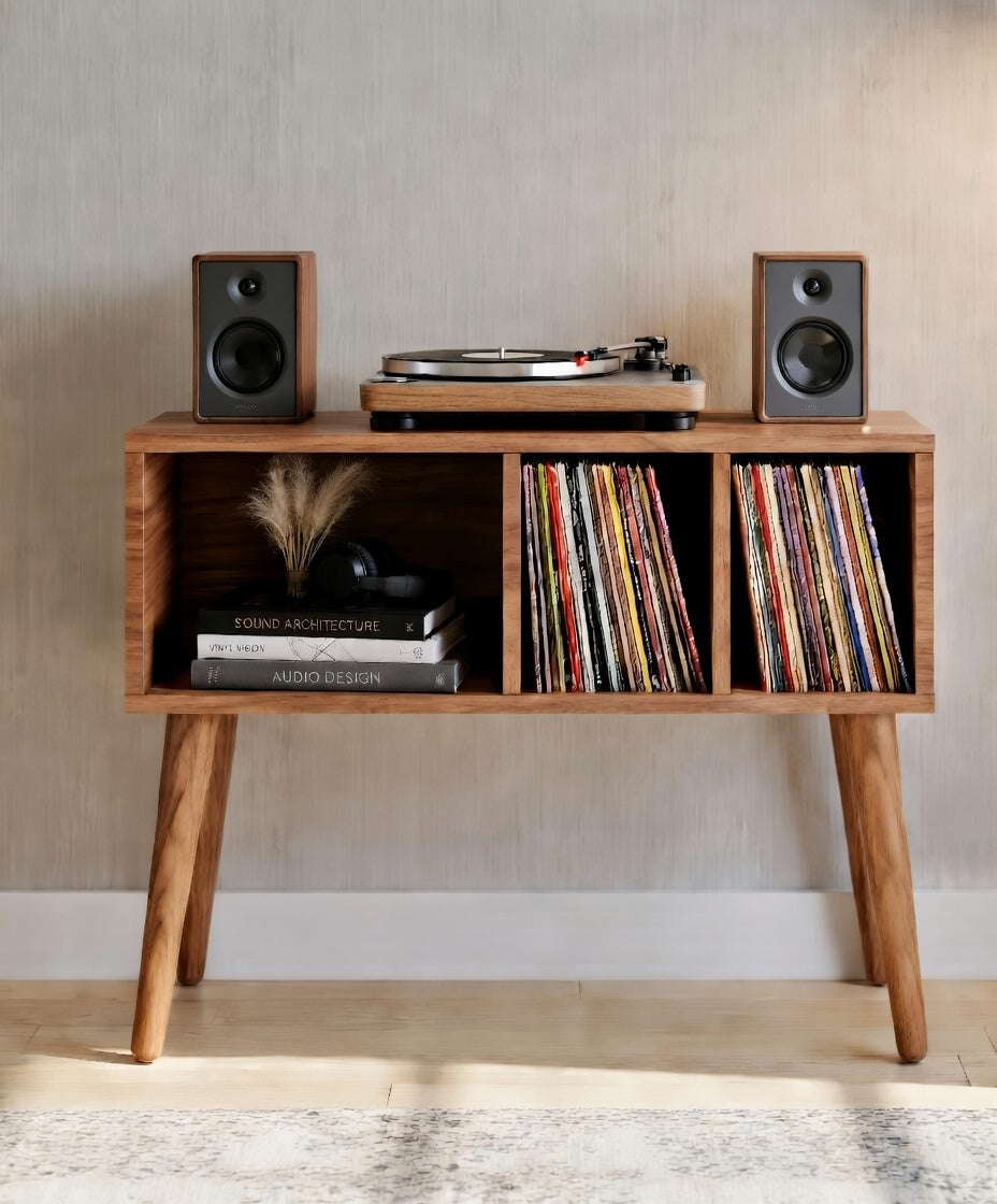 ミッドセンチュリー・レコードプレーヤー用スタンド – 80cm ターンテーブルスタンド（レコード・オーディオ機器用）