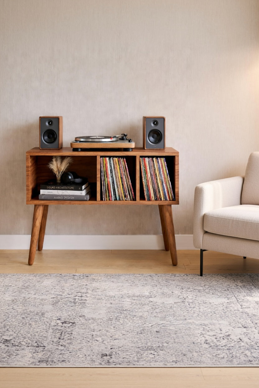 ミッドセンチュリー・レコードプレーヤー用スタンド – 80cm ターンテーブルスタンド（レコード・オーディオ機器用）