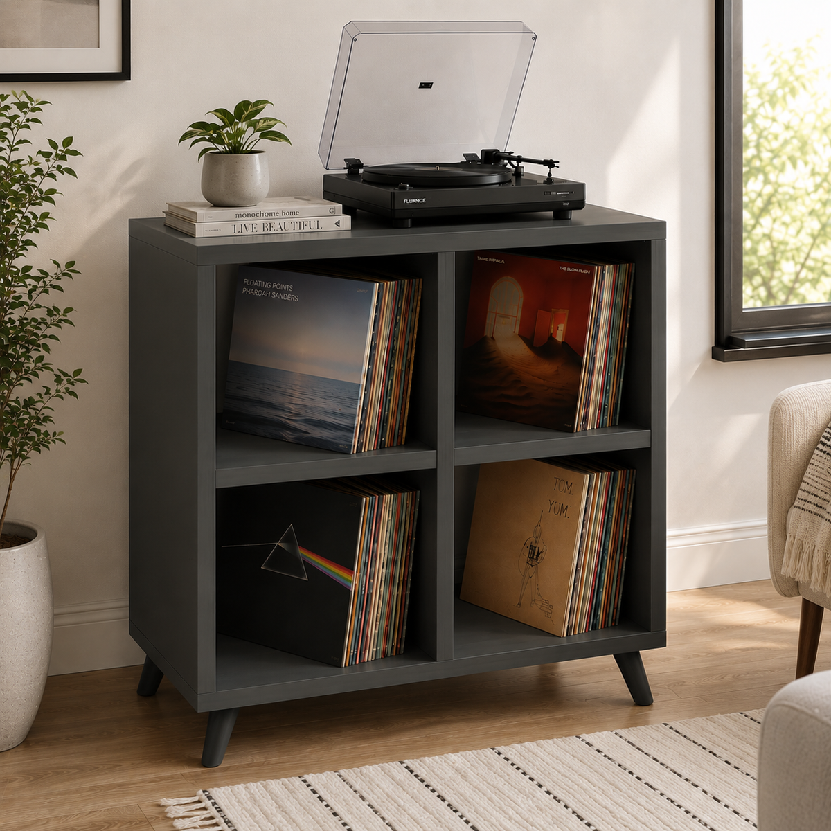 Tall Record Player Stand with Vinyl Storage – Turntable Stand & LP Organizer
