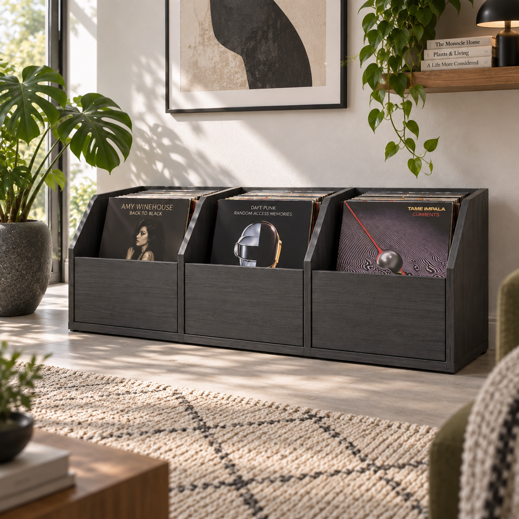 Vinyl Record Player Stand with Storage, Modern Turntable Console, LP Organizer Cabinet, Record Storage Shelf, Music Room Furniture, MDF