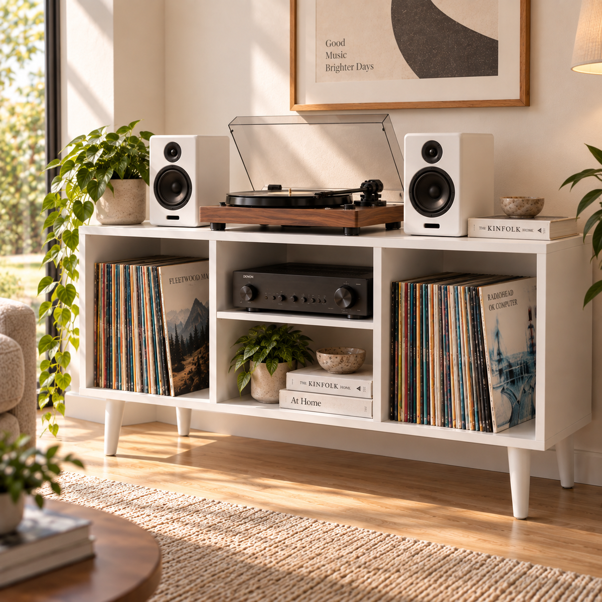 Modern Record Player Stand with Vinyl Storage – Turntable Table & LP Organizer