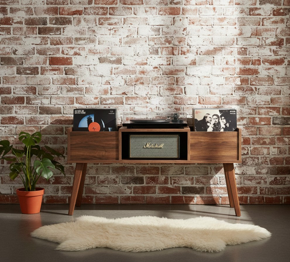 120cm レコードプレーヤー台（レコード収納付き）– モダンなターンテーブルスタンド＆LPオーガナイザー