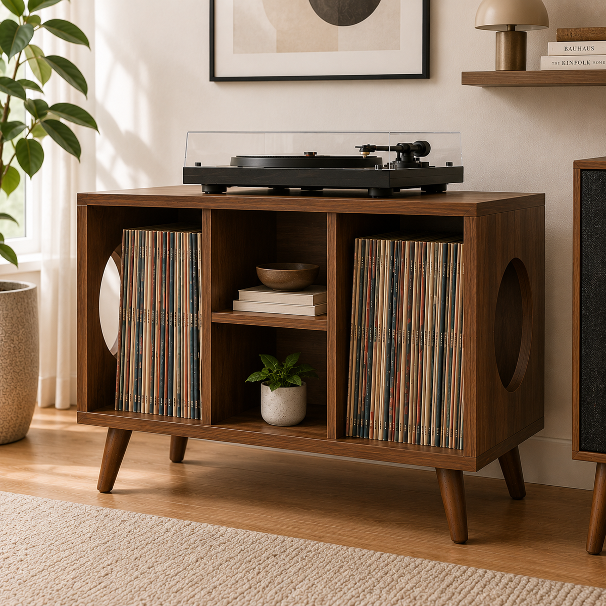 Modern Turntable Stand with LP Storage – Wide Vinyl Record Player Console