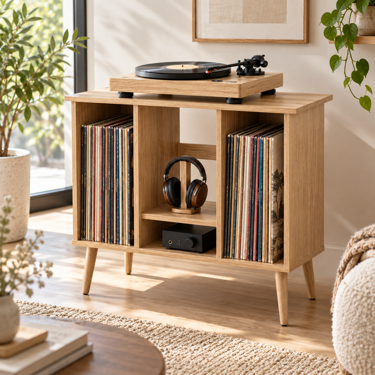 55 cm Record Player Stand with Vinyl Storage – Compact Turntable Stand & LP Organizer