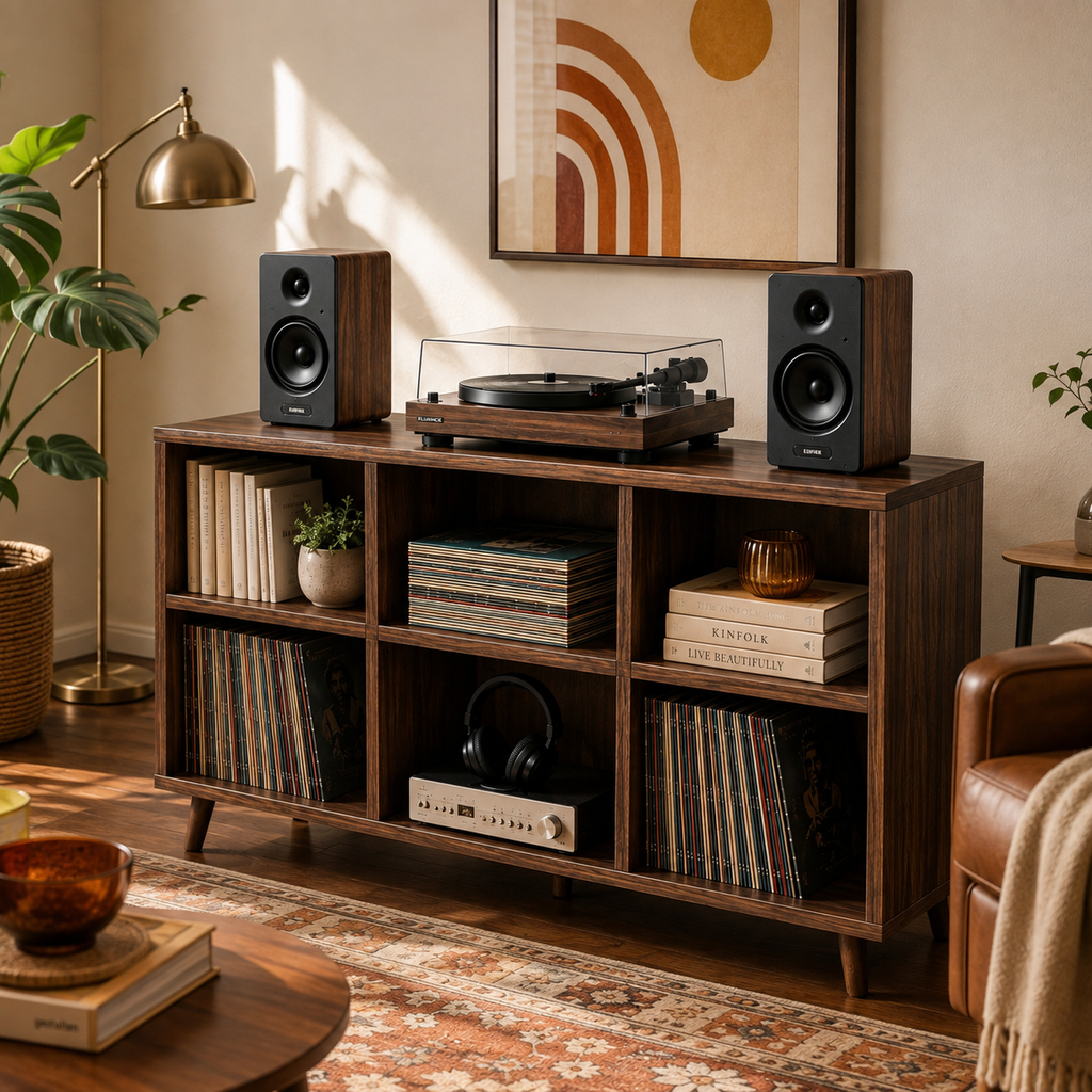 Tall Record Player Stand with Vinyl Storage – Turntable Stand & LP Organizer
