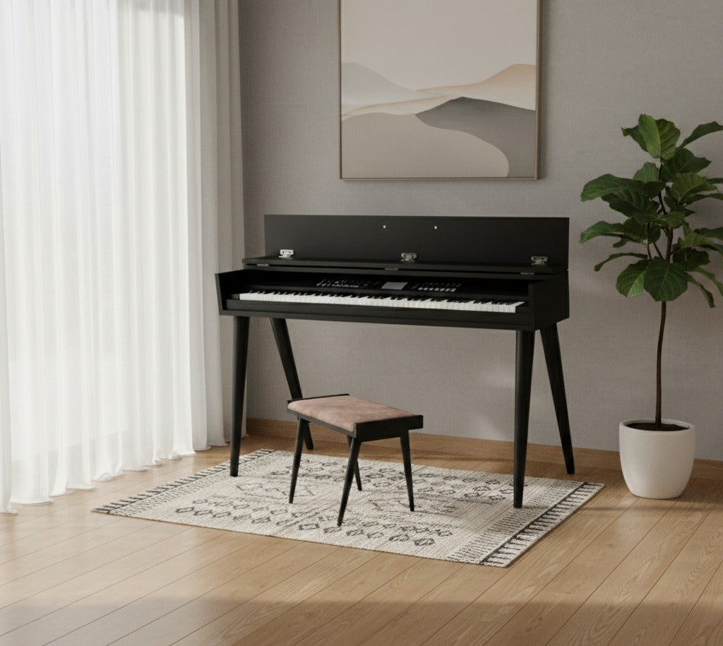 Modern Piano Stand – Digital Keyboard Stand, Minimalist MDF Piano Furniture & Music Room Console
