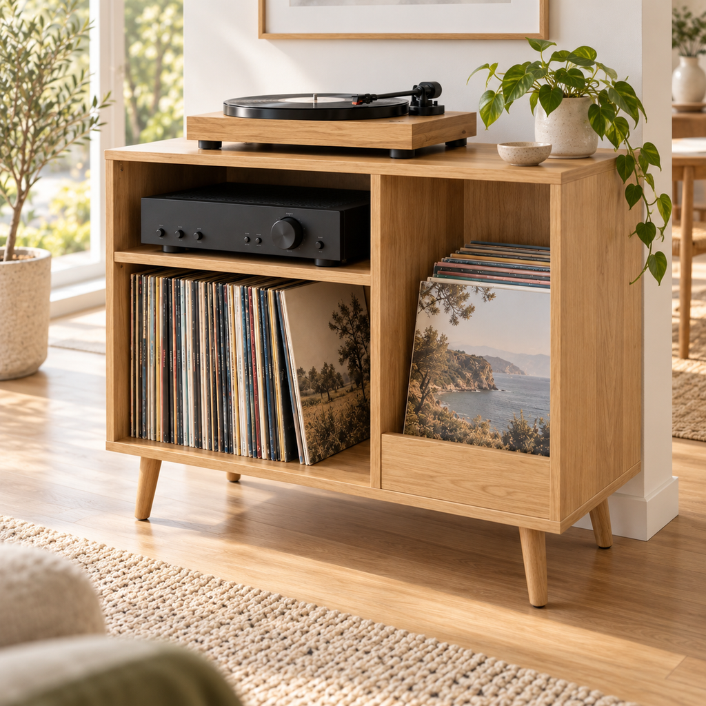 Record Player Stand with Vinyl Storage – 60 cm Turntable Stand & LP Organizer