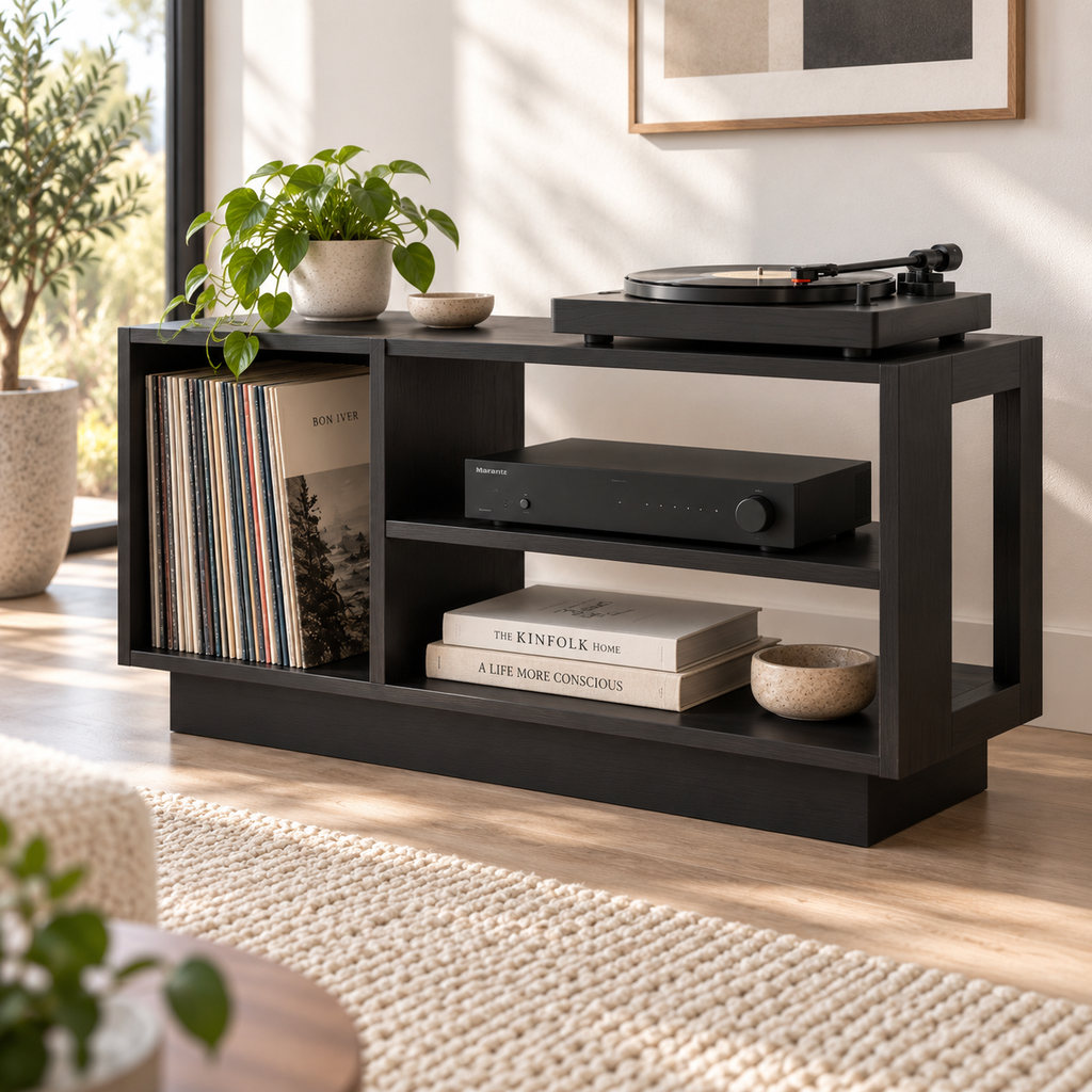 Record Player Stand with Vinyl Storage – Turntable Stand & LP Organizer