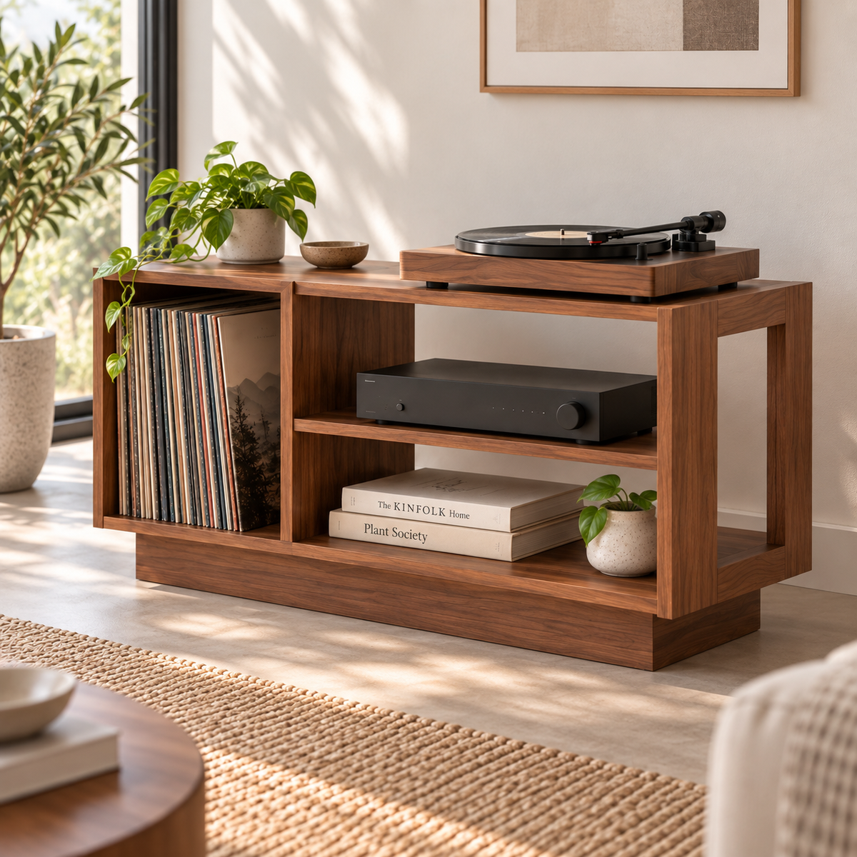 Record Player Stand with Vinyl Storage – Turntable Stand & LP Organizer