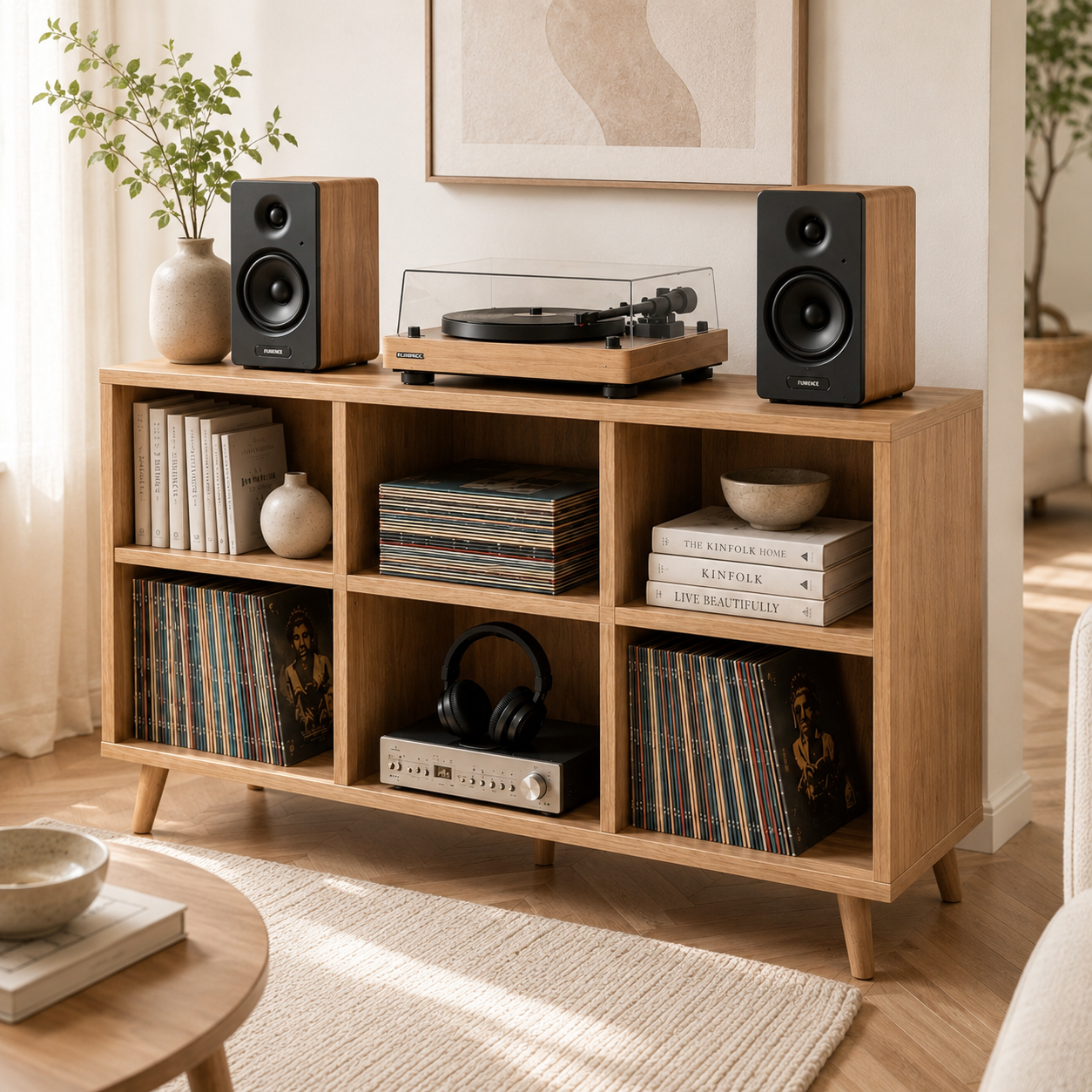 Tall Record Player Stand with Vinyl Storage – Turntable Stand & LP Organizer