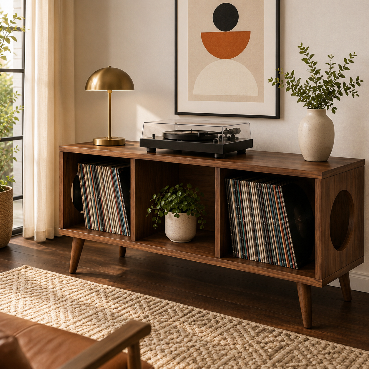 Compact Record Player Stand with Vinyl Storage – Turntable Stand & LP Organizer