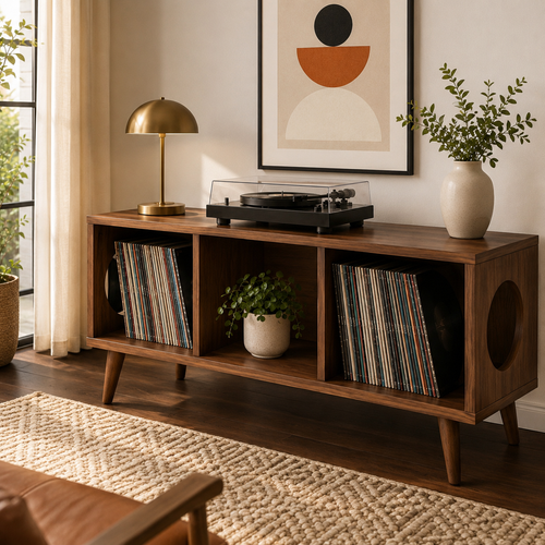 Compact Record Player Stand with Vinyl Storage – Turntable Stand & LP Organizer