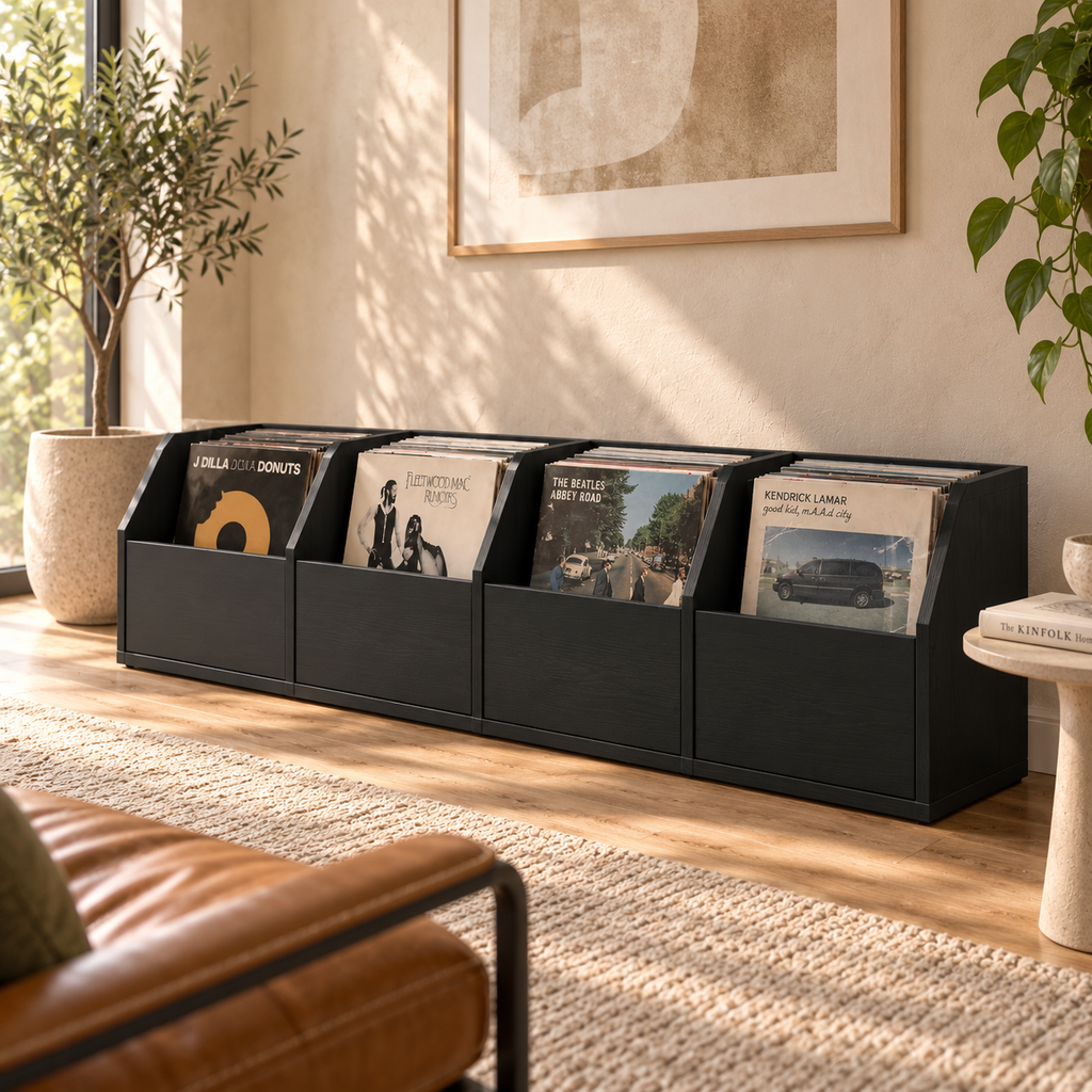 Vinyl Record Player Stand with Storage, Modern Turntable Console, LP Organizer Cabinet, Record Storage Shelf, Music Room Furniture, MDF