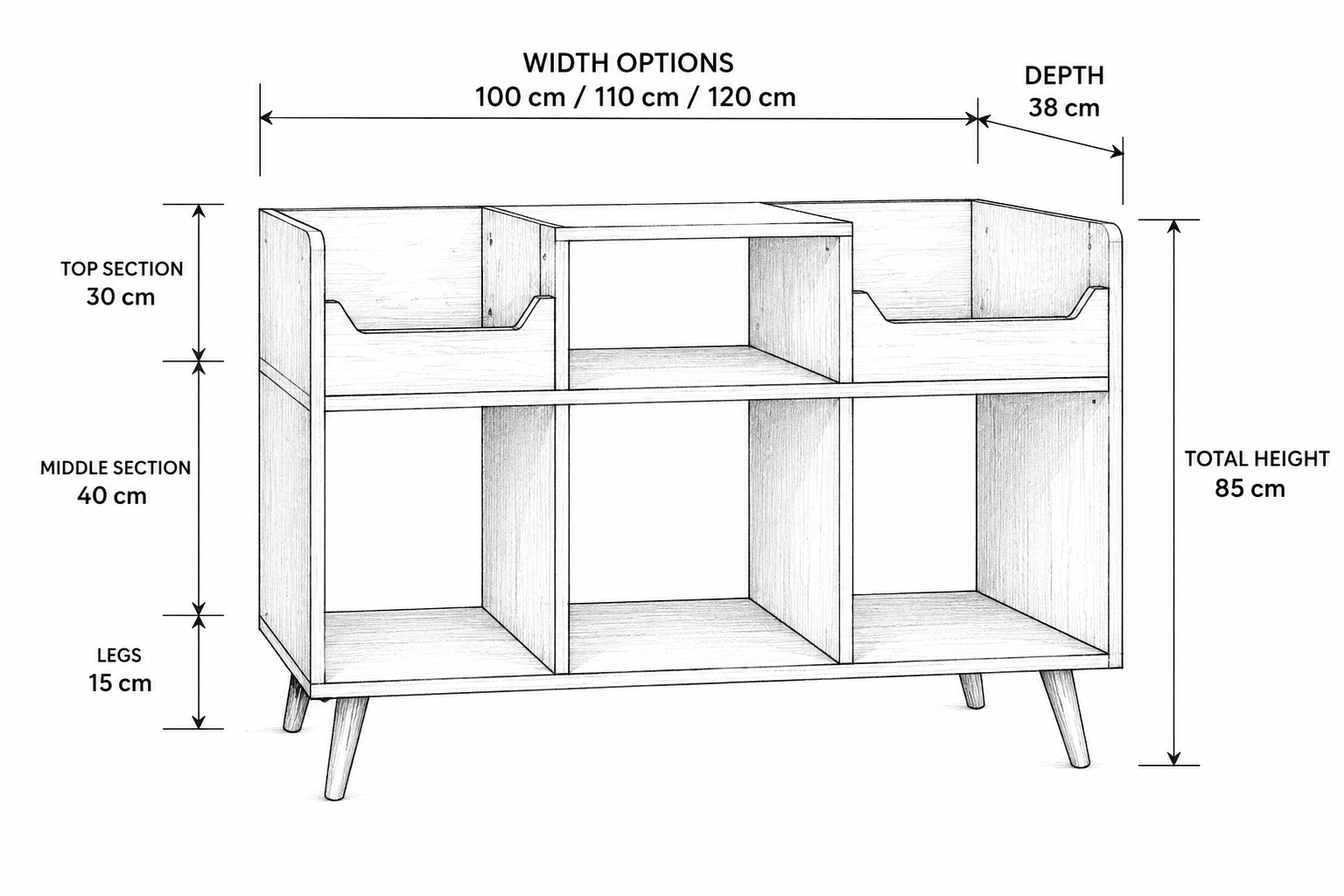 Mid-Century Record Player Stand with Vinyl Storage – Turntable Console & LP Organizer