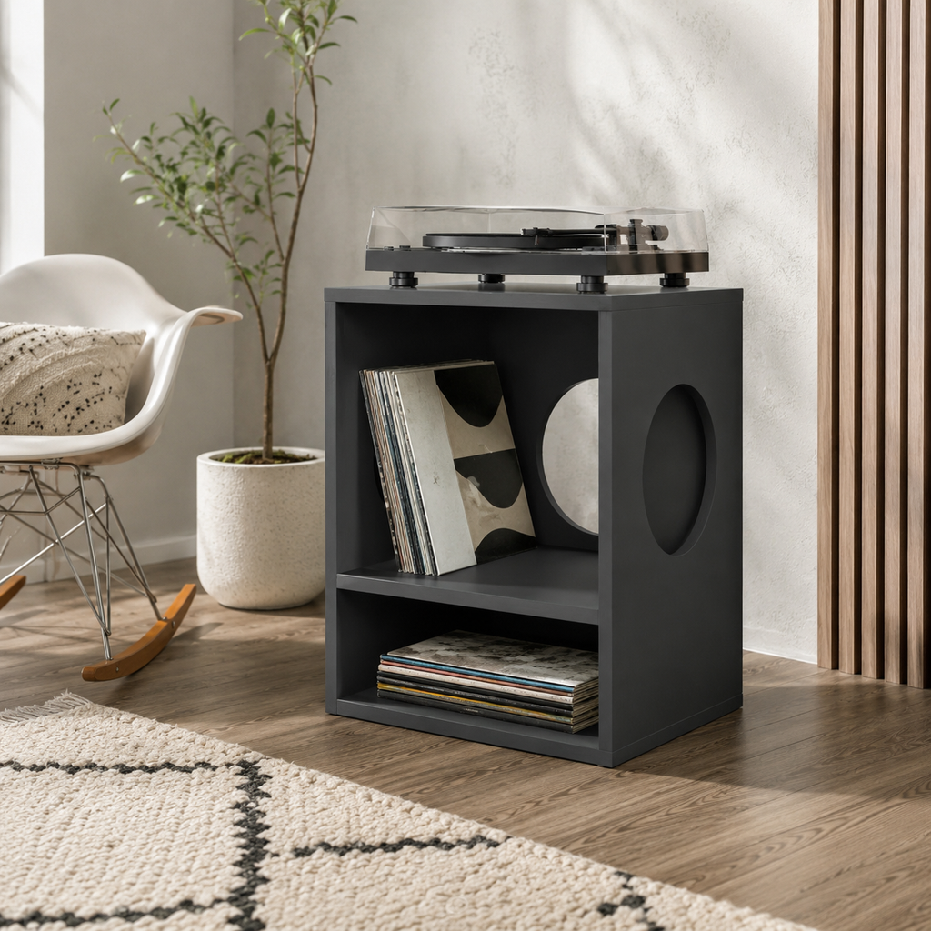 Compact Record Player Stand with Vinyl Storage – Turntable Stand & LP Organizer