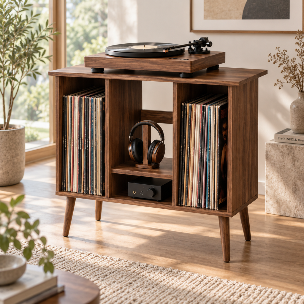 55 cm Record Player Stand with Vinyl Storage – Compact Turntable Stand & LP Organizer