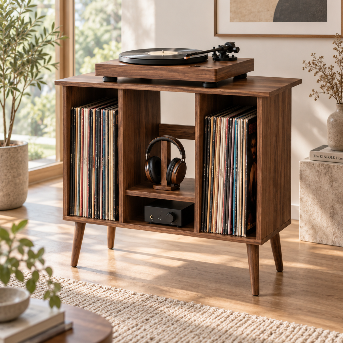55 cm Record Player Stand with Vinyl Storage – Compact Turntable Stand & LP Organizer