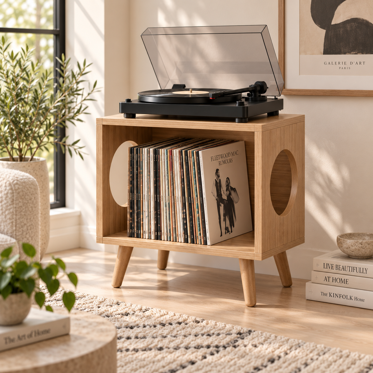 Compact Record Player Stand – Small Turntable & Vinyl Storage Table