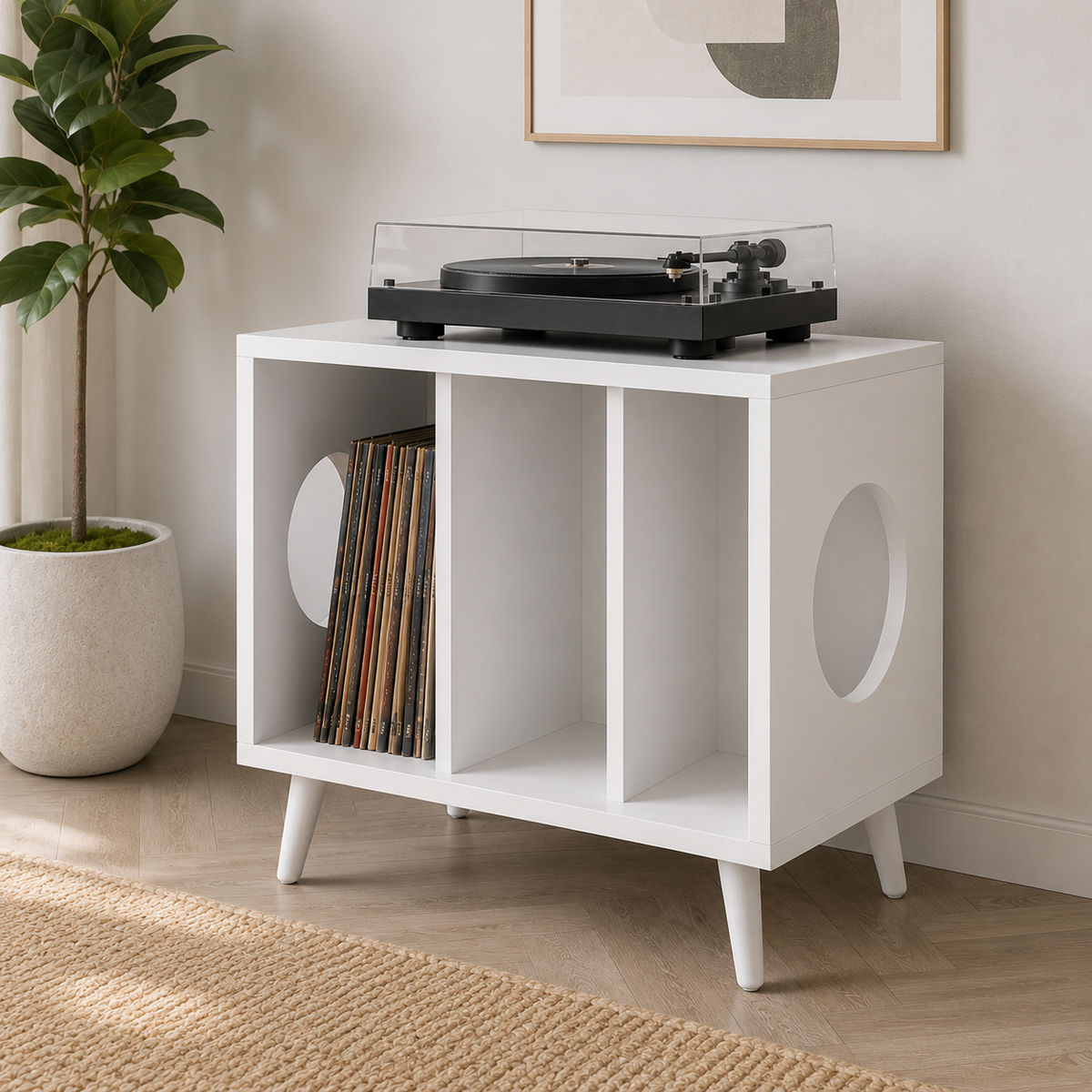 レコードプレーヤー用コンパクトスタンド（レコード収納付き）– ターンテーブルスタンド＆LPレコード整理ラック、55cm