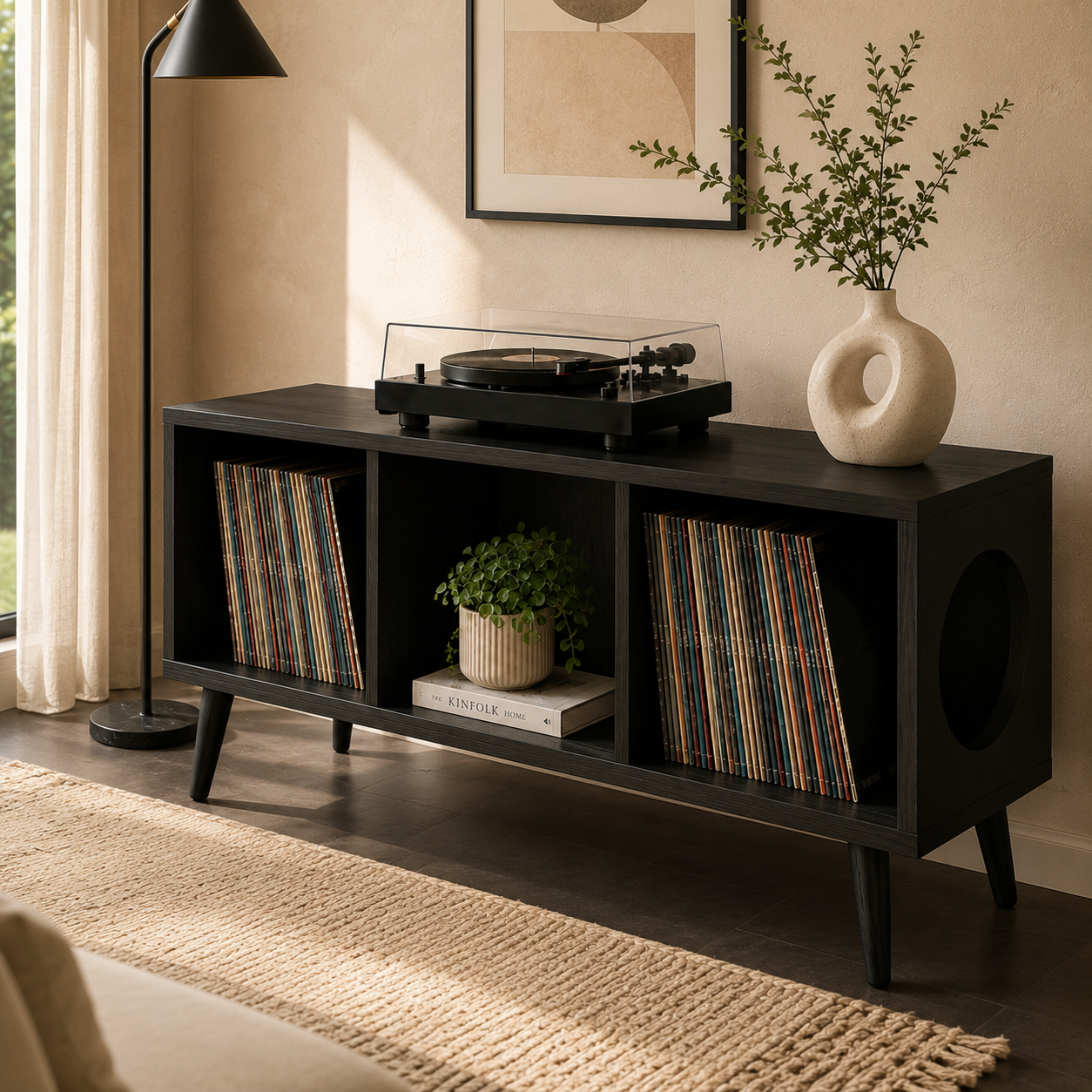 Compact Record Player Stand with Vinyl Storage – Turntable Stand & LP Organizer