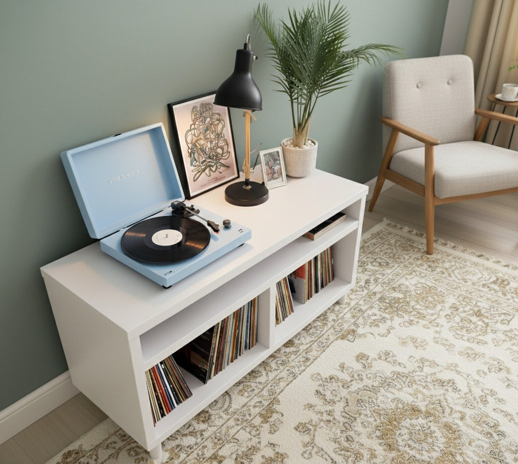 Modern Record Player Stand with Vinyl Storage – Turntable Table & LP Organizer