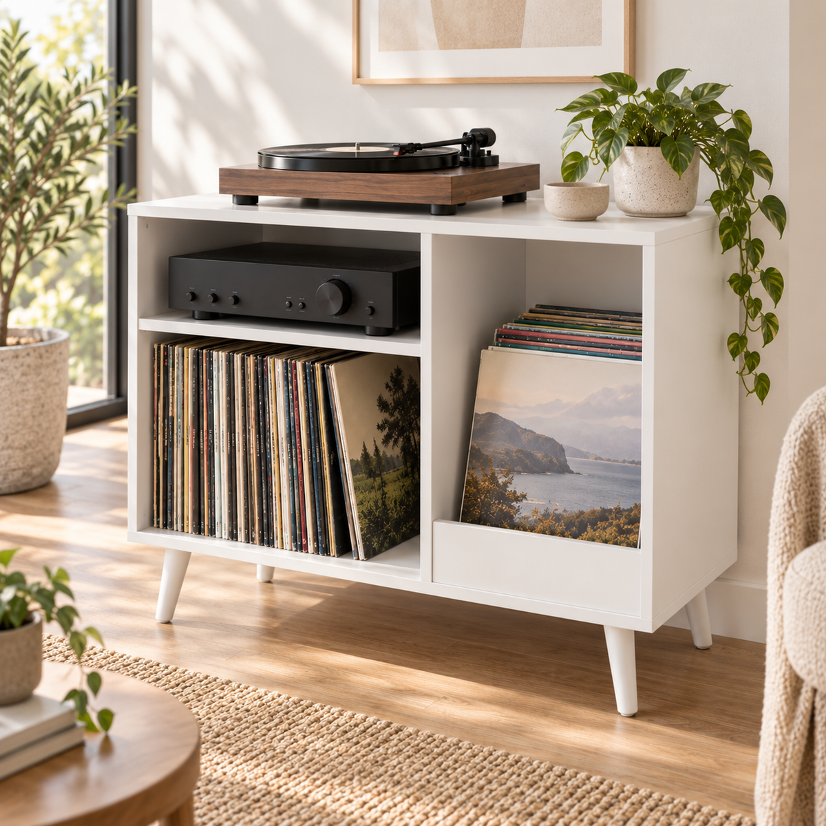 Record Player Stand with Vinyl Storage – 60 cm Turntable Stand & LP Organizer