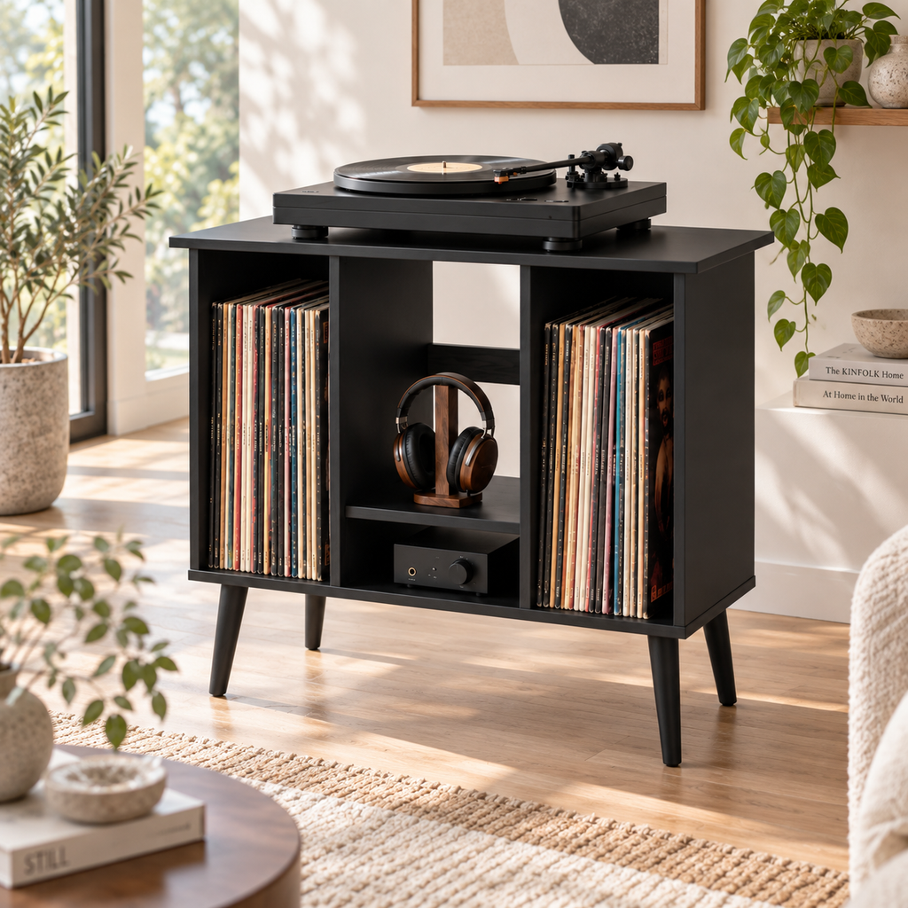 55 cm Record Player Stand with Vinyl Storage – Compact Turntable Stand & LP Organizer