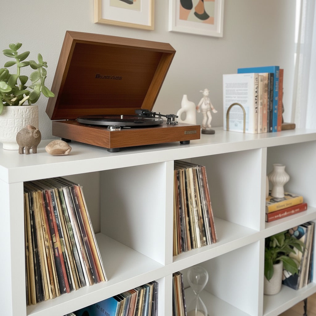 レコードプレーヤー用ハイスタンド（レコード収納付き）– ターンテーブルキャビネット＆LPオーガナイザー