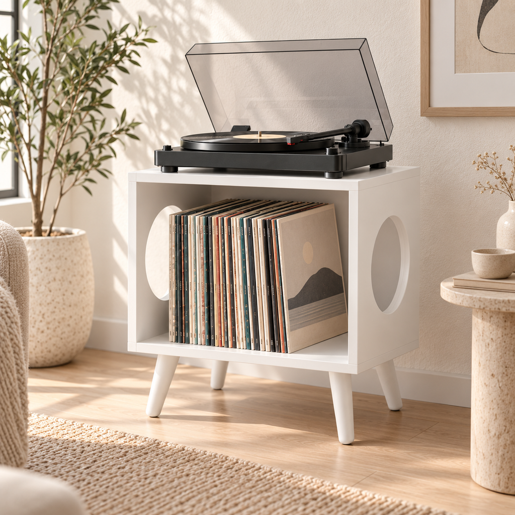 Compact Record Player Stand – Small Turntable & Vinyl Storage Table