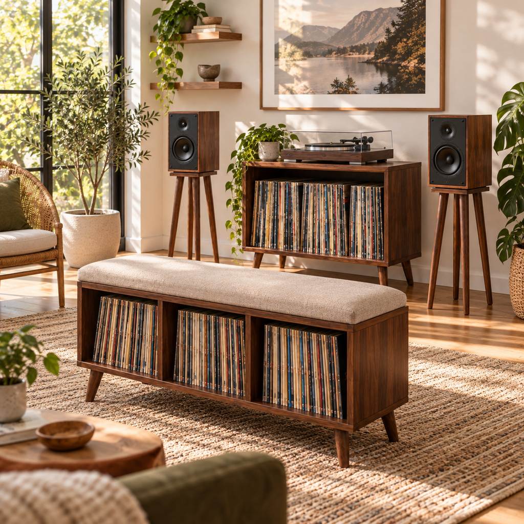 Custom Listening Room Furniture, Record Player Stand, Vinyl Storage Cabinet, Mid Century Modern Audio Console, Hi Fi Furniture