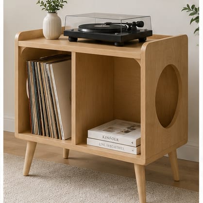 Mid-Century Record Player Stand with Vinyl Storage – 60 cm Turntable Stand & LP Organizer