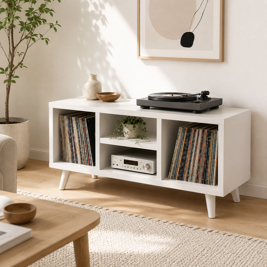 Modern Record Player Stand with Vinyl Storage – Turntable Stand & LP Organizer