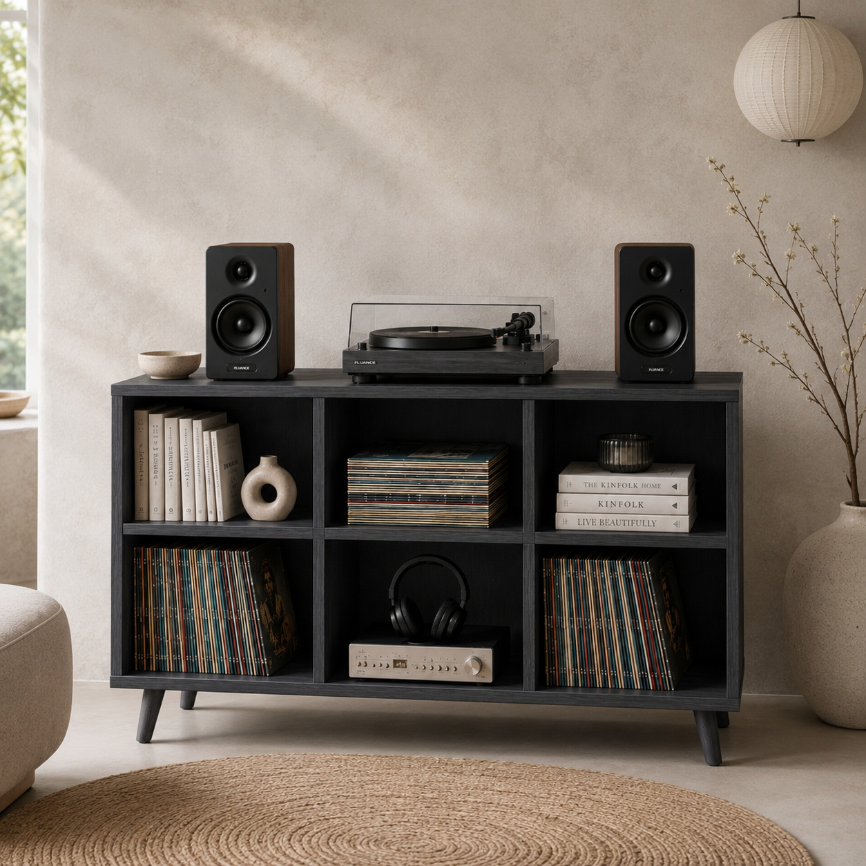 Tall Record Player Stand with Vinyl Storage – Turntable Stand & LP Organizer