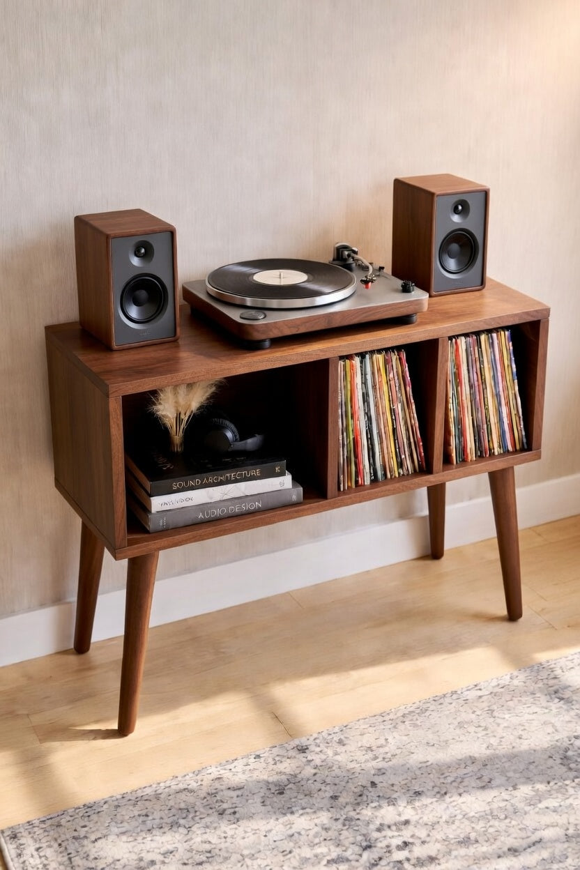 ミッドセンチュリー・レコードプレーヤー用スタンド – 80cm ターンテーブルスタンド（レコード・オーディオ機器用）