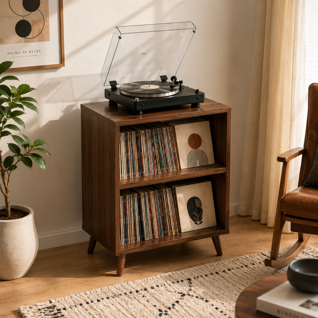 Tall Record Player Stand with Vinyl Storage – Modern Turntable Stand & LP Organizer