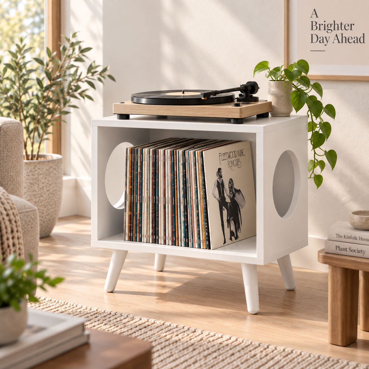 Compact Record Player Stand – Small Turntable & Vinyl Storage Table