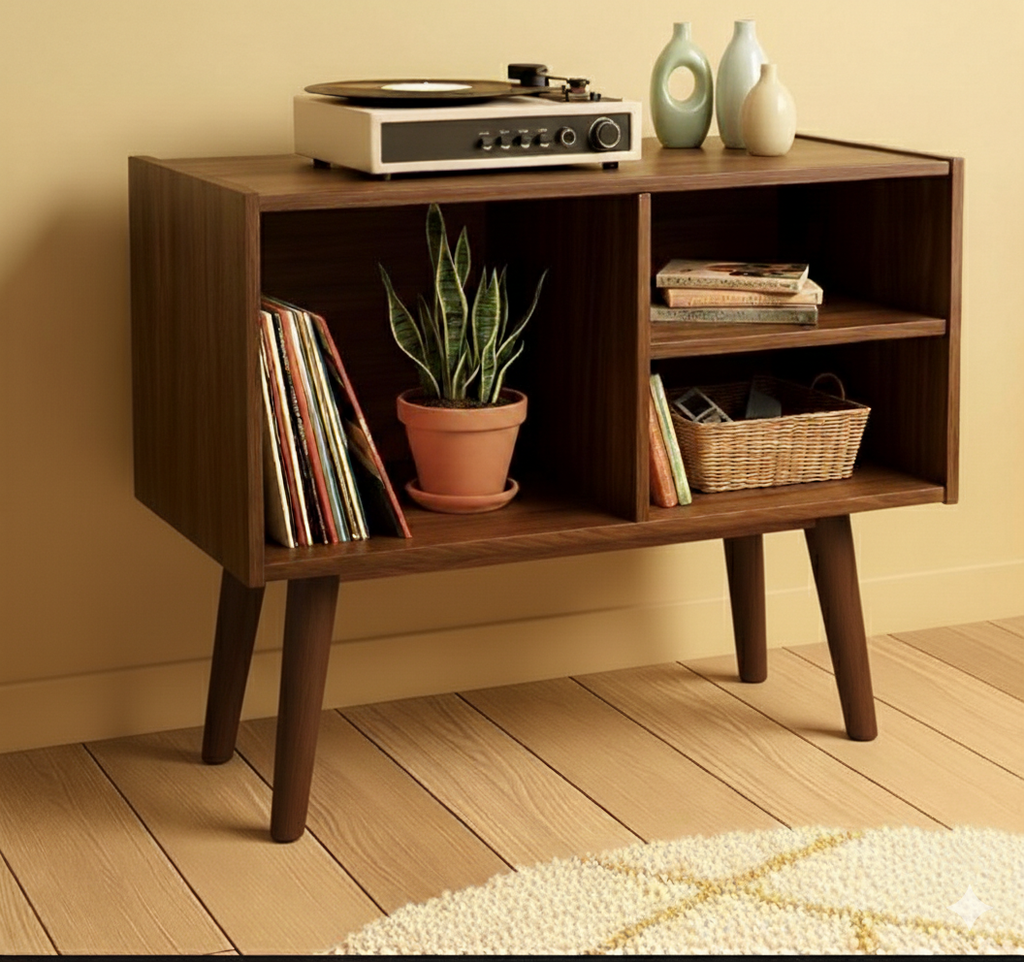 Record Player Stand with Vinyl Storage – Turntable Cabinet & LP Organizer
