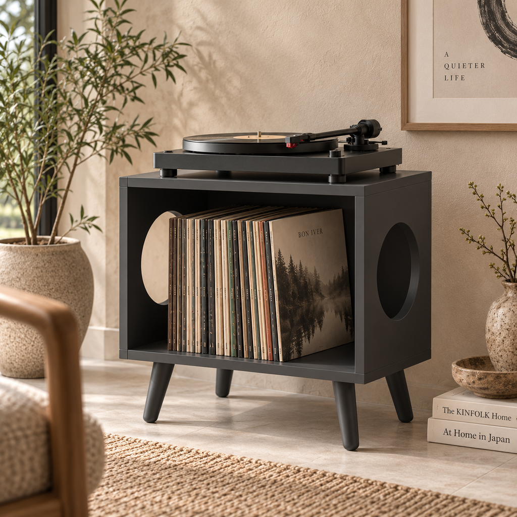 Compact Record Player Stand – Small Turntable & Vinyl Storage Table