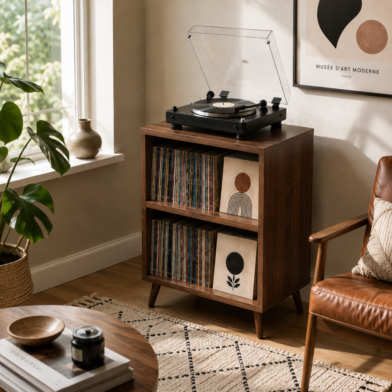 Tall Record Player Stand with Vinyl Storage – Modern Turntable Stand & LP Organizer