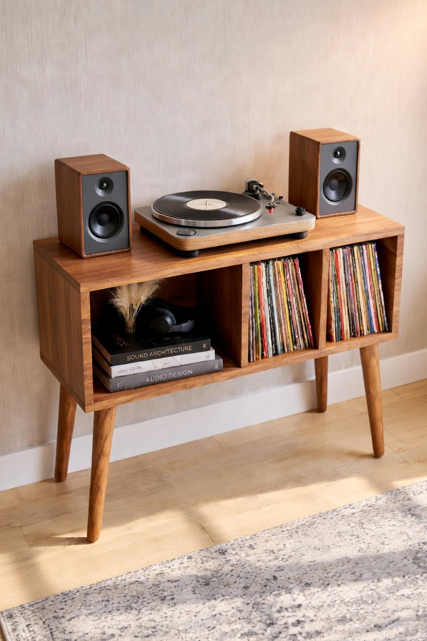 ミッドセンチュリー・レコードプレーヤー用スタンド – 80cm ターンテーブルスタンド（レコード・オーディオ機器用）