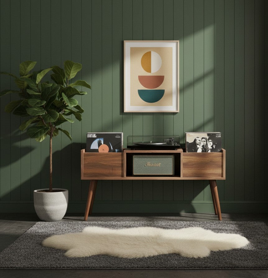 120cm レコードプレーヤー台（レコード収納付き）– モダンなターンテーブルスタンド＆LPオーガナイザー