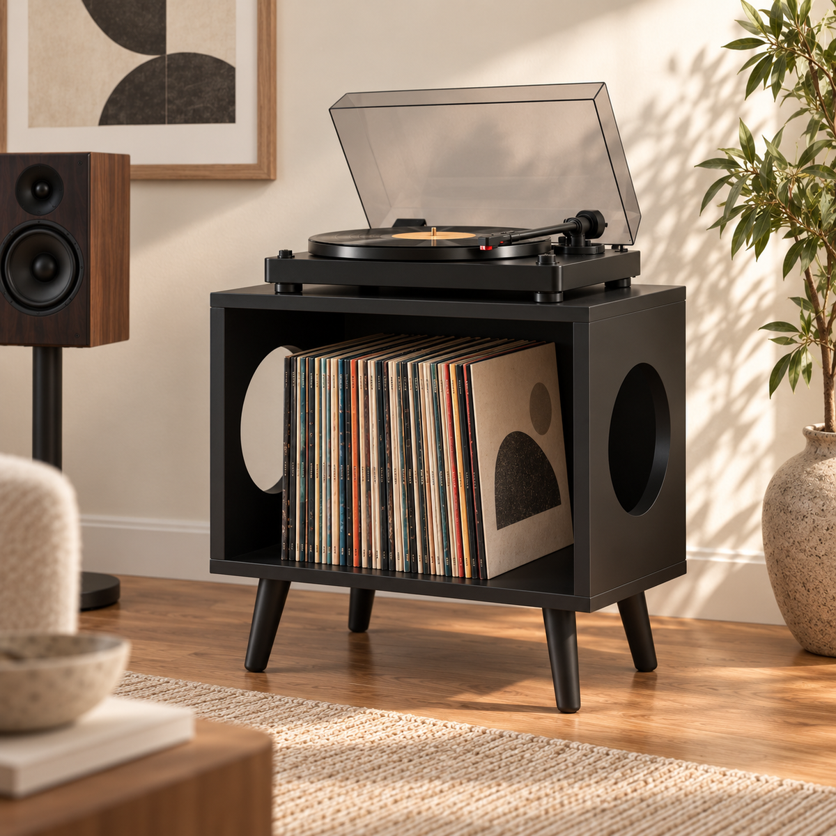 Compact Record Player Stand – Small Turntable & Vinyl Storage Table