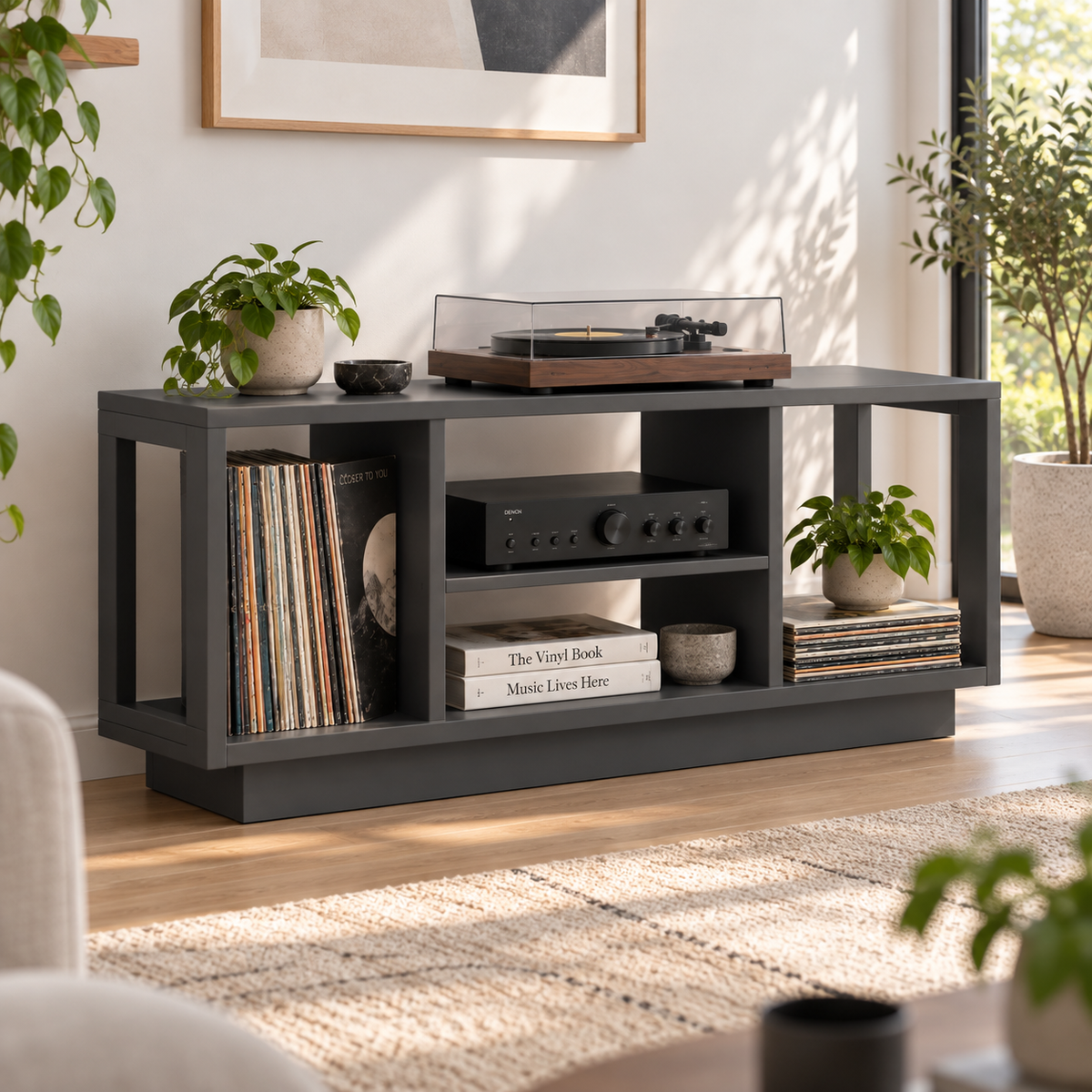 Record Player Stand with Vinyl Storage – Turntable Stand & LP Organizer