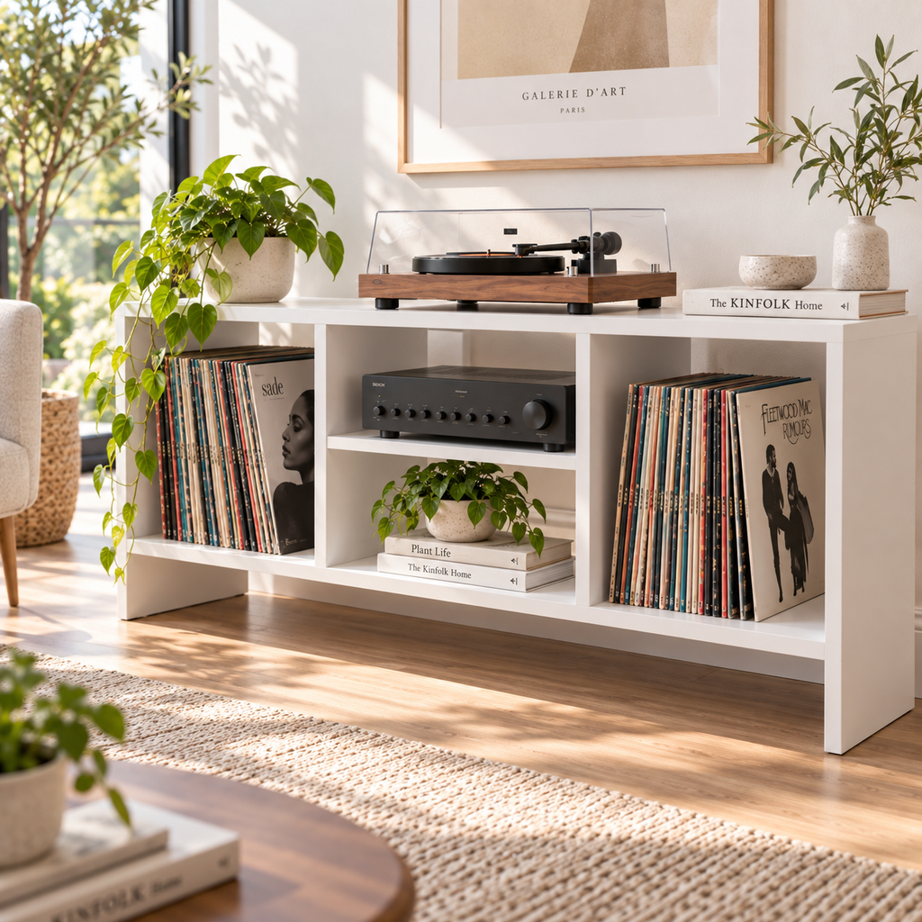 Record Player Stand with Vinyl Storage – Turntable Stand & LP Organizer