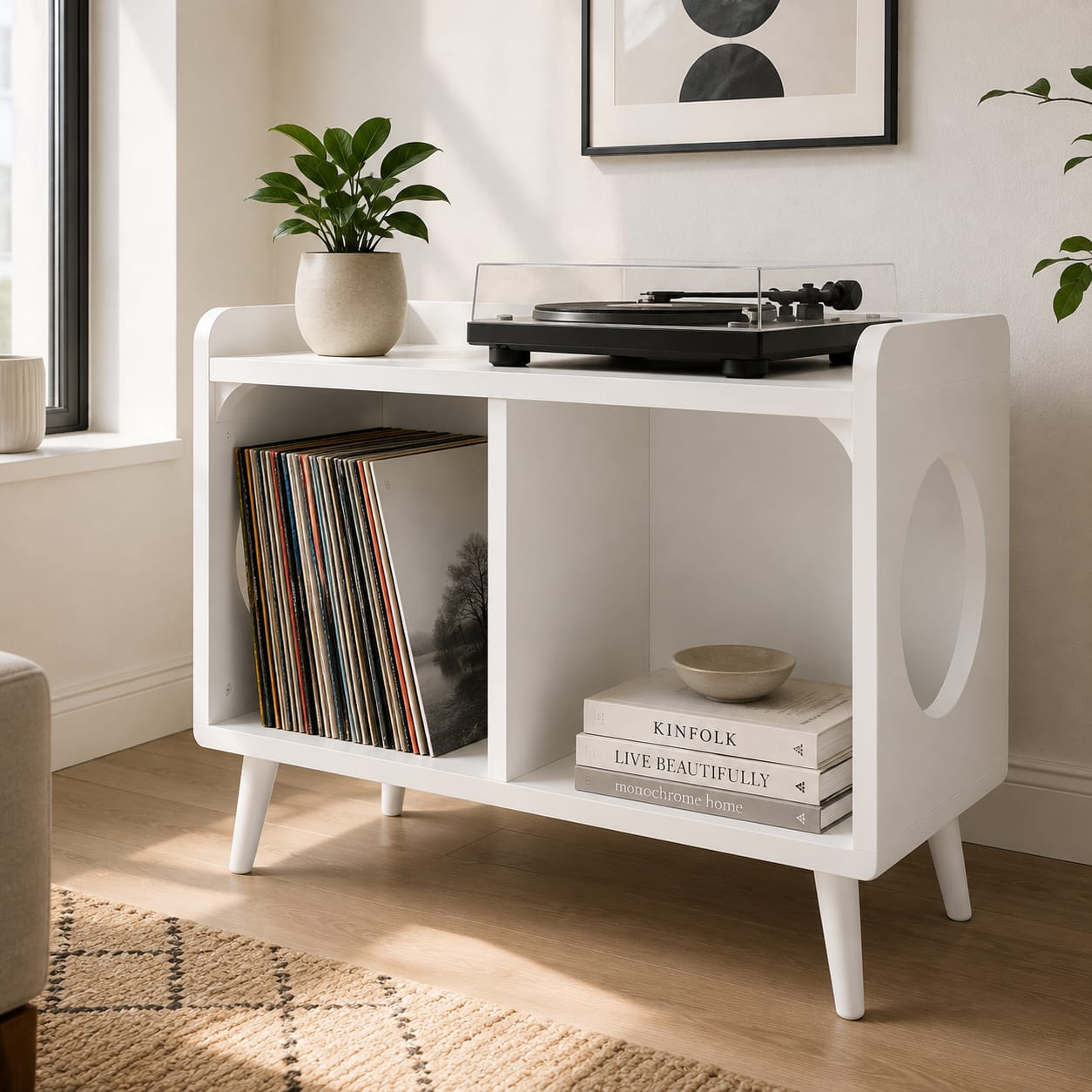 Mid-Century Record Player Stand with Vinyl Storage – 60 cm Turntable Stand & LP Organizer