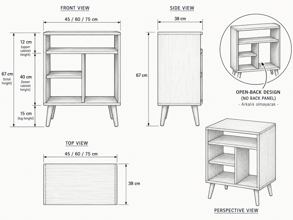 Modern Record Player Stand with Vinyl Storage – Turntable Stand & LP Organizer